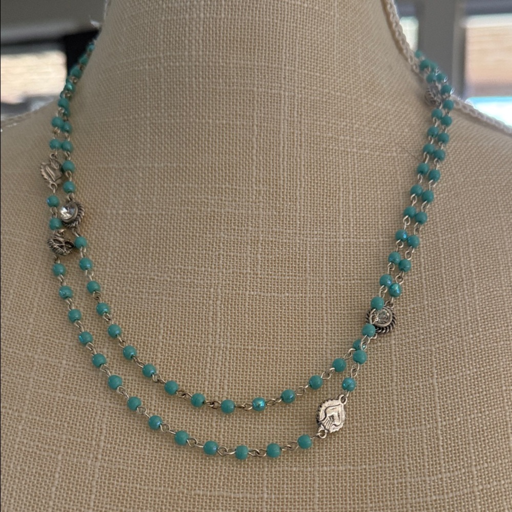 VSA TURQUOISE BEADED WRAP NECKLACE 4MM - NWT